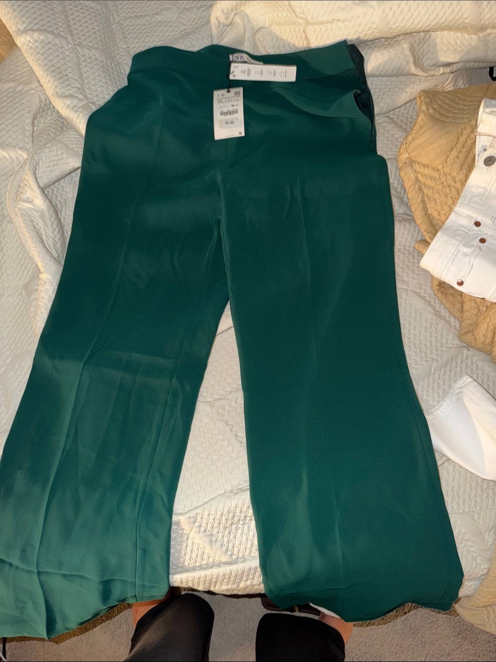 Zara Wide-Leg Pants in Deep Teal Green